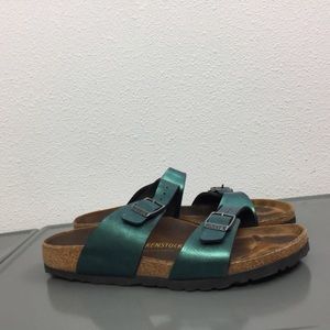 Birkenstock Metallic Green 2 Strap Sandals  Size 9